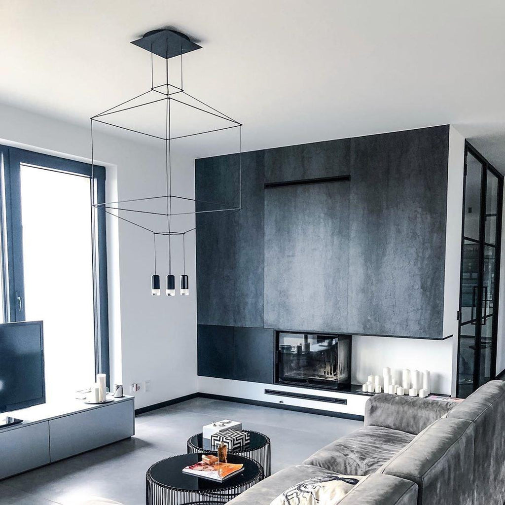 Lustra Chandelier Lignes Noir Structure Métallique LED - Neutralighting