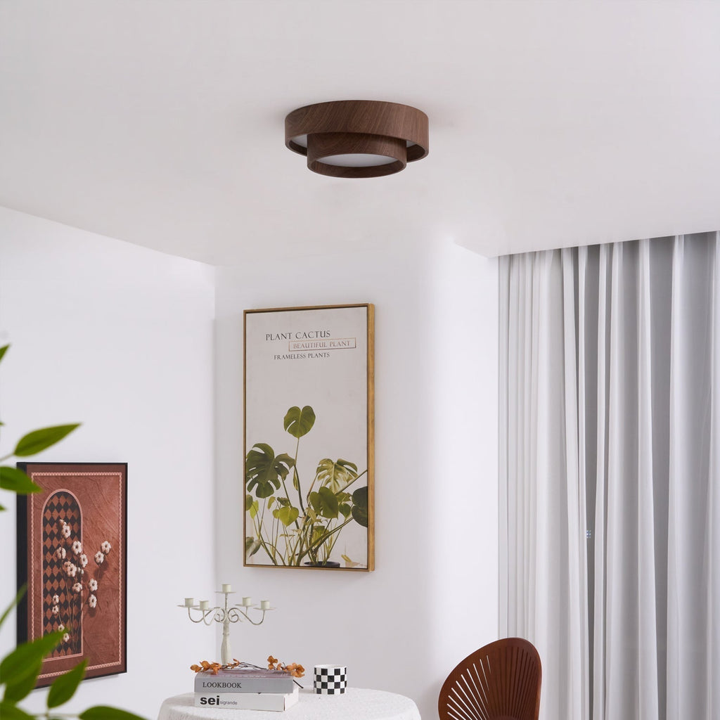Wavin Plafonnier Double Anneaux Couleur Noyer - Neutralighting