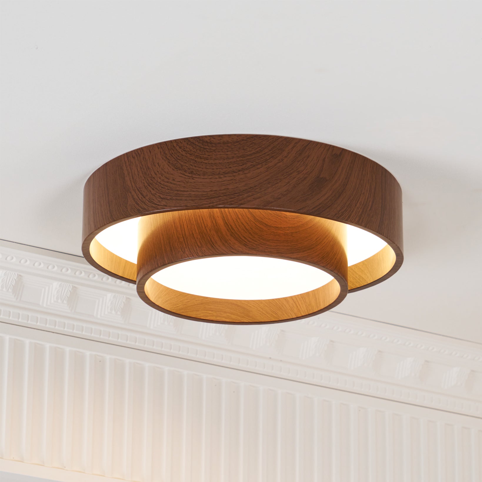 Wavin Plafonnier Double Anneaux Couleur Noyer - Neutralighting