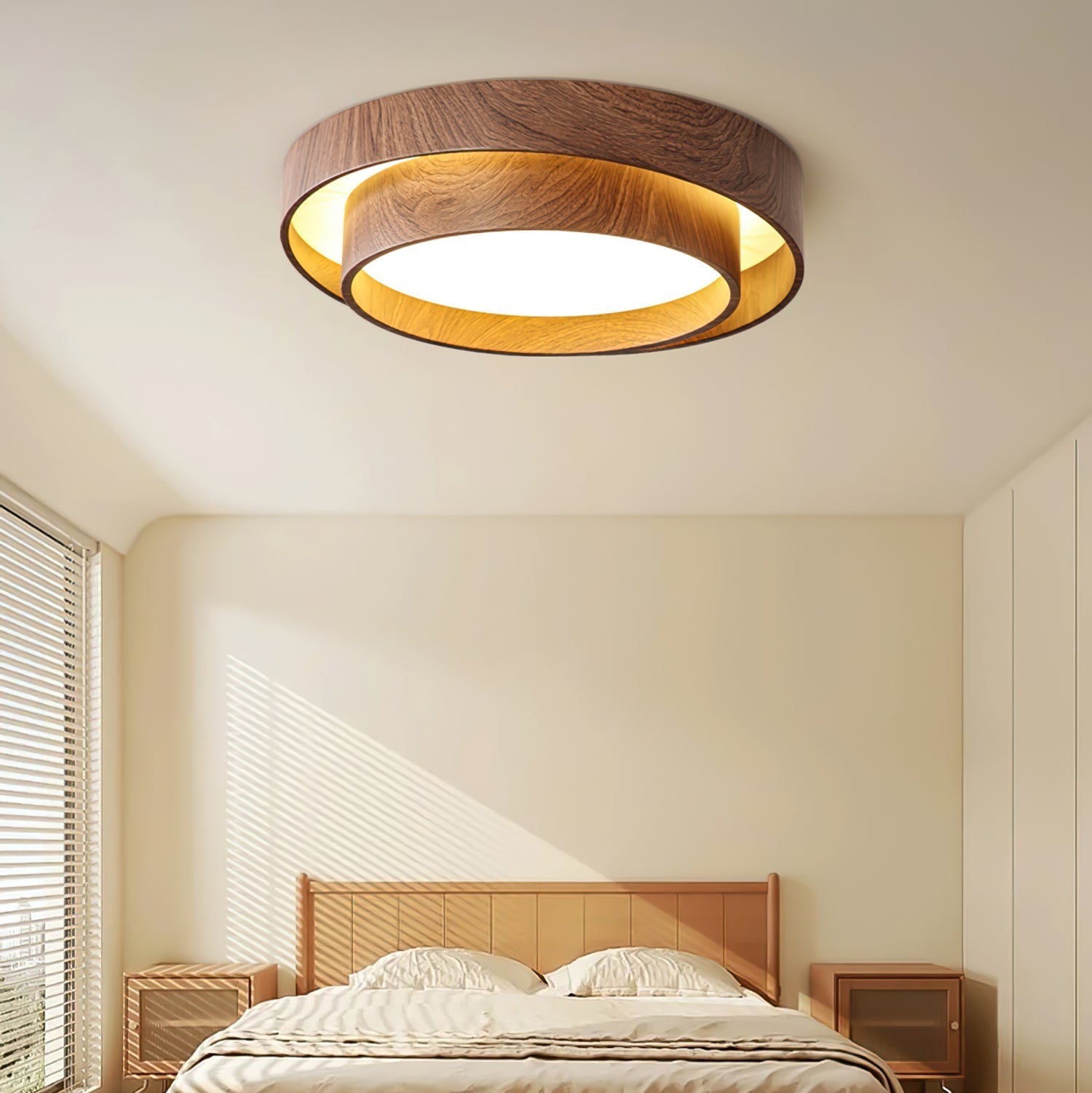 Wavin Plafonnier Double Anneaux Couleur Noyer - Neutralighting