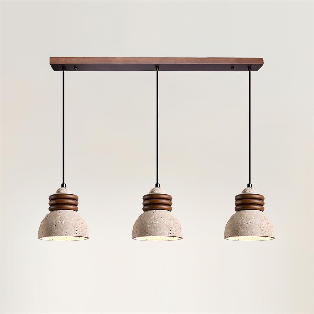 Lampe Suspension Dôme en Travertin Anneaux en Bois de Noyer Ambiance Minimaliste - Neutralighting
