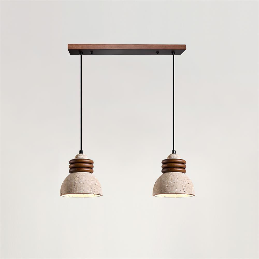 Lampe Suspension Dôme en Travertin Anneaux en Bois de Noyer Ambiance Minimaliste - Neutralighting