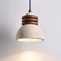 Lampe Suspension Dôme en Travertin Anneaux en Bois de Noyer Ambiance Minimaliste - Neutralighting