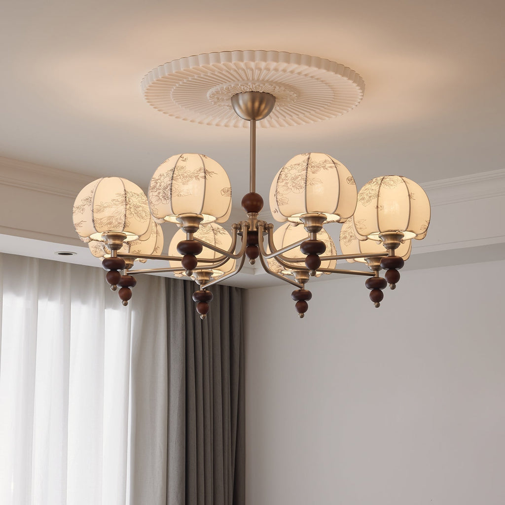 Comirisra Chandelier Bois Tissu Pétale Traditionnel Premium - Neutralighting