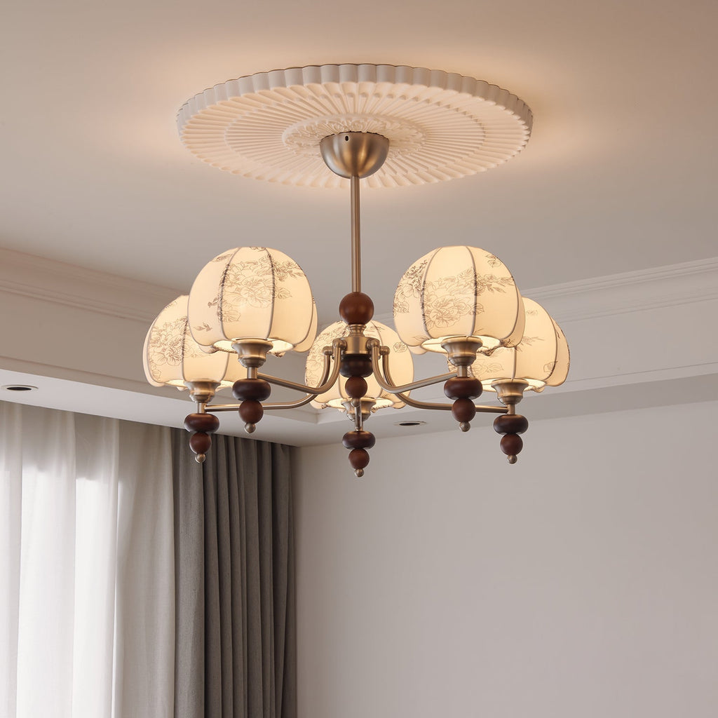 Comirisra Chandelier Bois Tissu Pétale Traditionnel Premium - Neutralighting