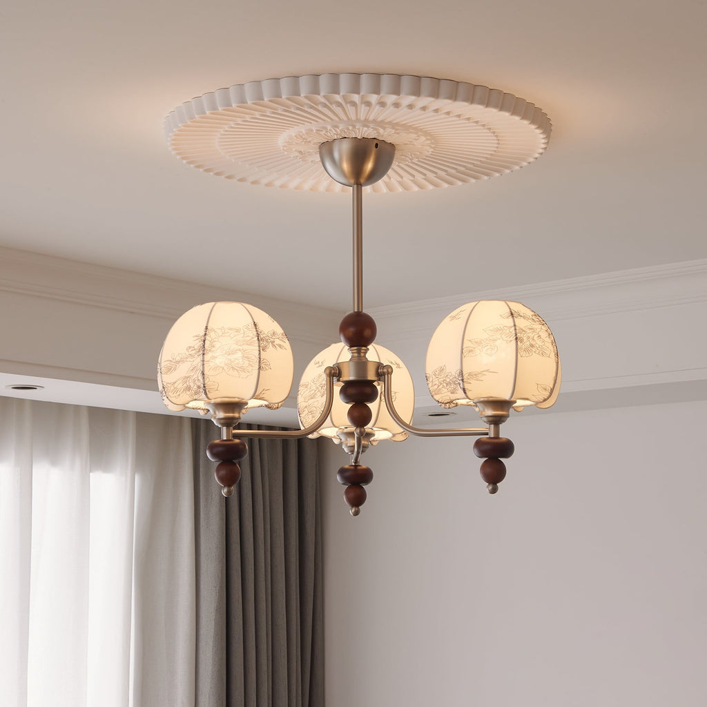Comirisra Chandelier Bois Tissu Pétale Traditionnel Premium - Neutralighting