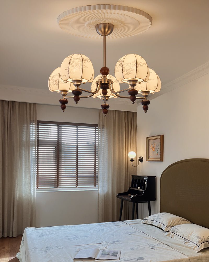 Comirisra Chandelier Bois Tissu Pétale Traditionnel Premium - Neutralighting