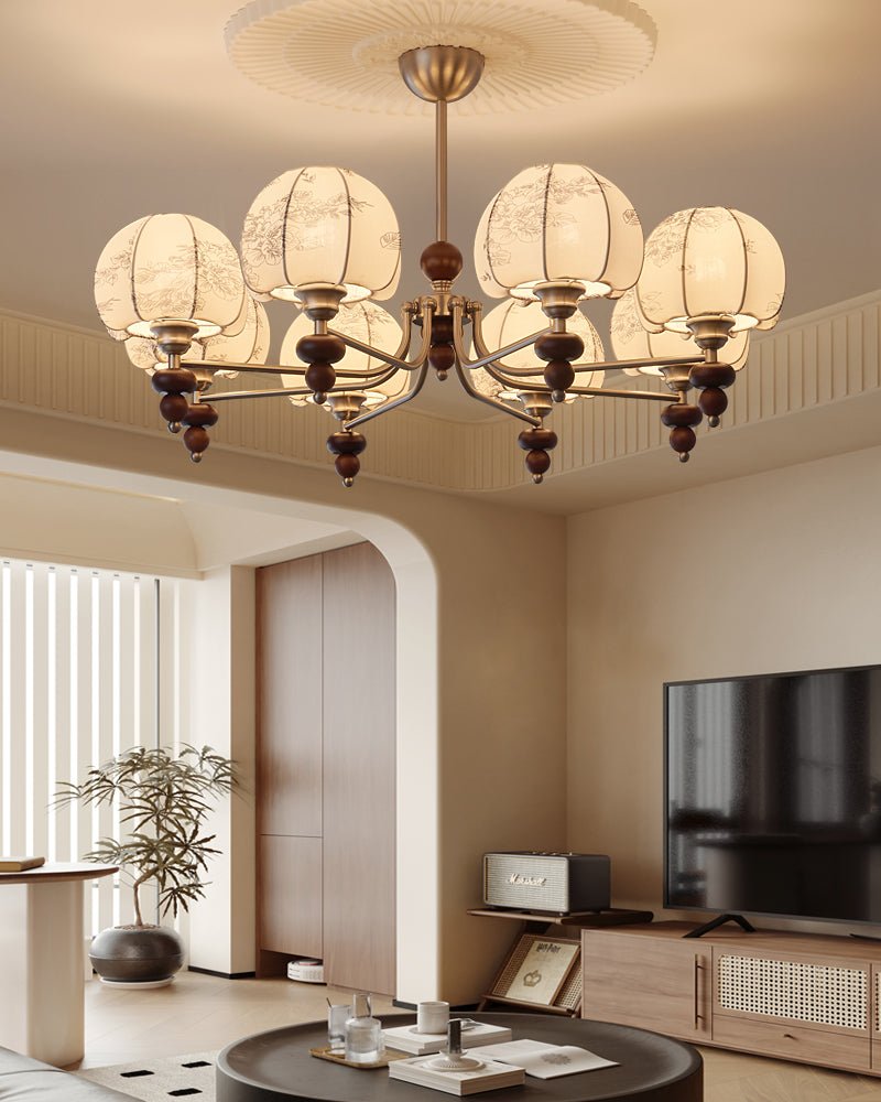 Comirisra Chandelier Bois Tissu Pétale Traditionnel Premium - Neutralighting