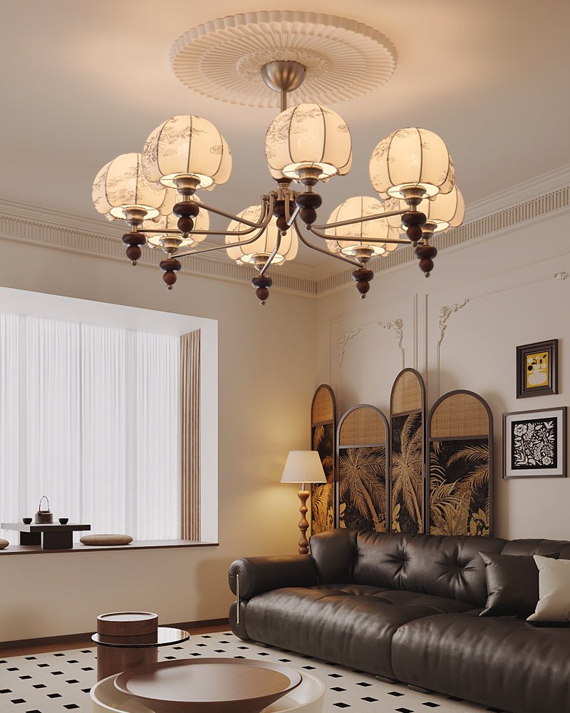 Comirisra Chandelier Bois Tissu Pétale Traditionnel Premium - Neutralighting