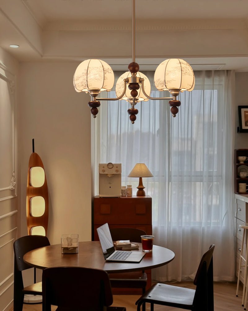 Comirisra Chandelier Bois Tissu Pétale Traditionnel Premium - Neutralighting