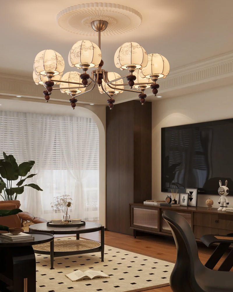 Comirisra Chandelier Bois Tissu Pétale Traditionnel Premium - Neutralighting