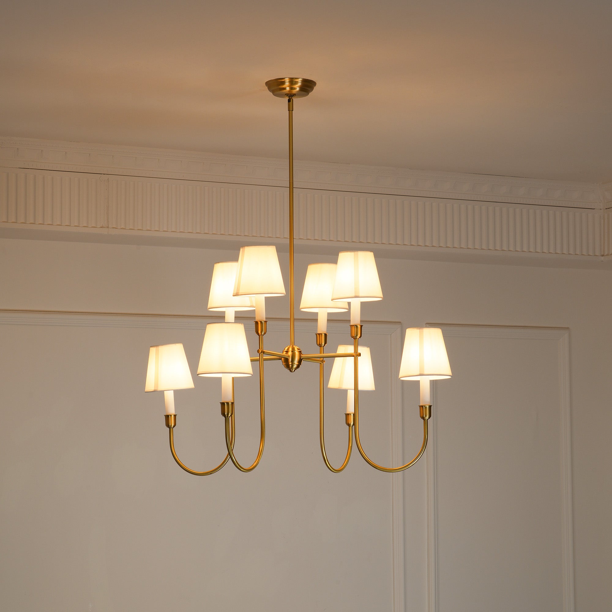 Lustra Chandelier Vendôme en Laiton avec Abat-jour Blanc - Neutralighting