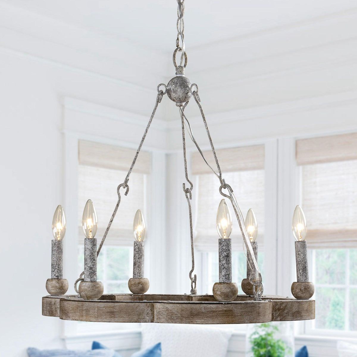 Mysilora Lustre Industriel Vintage Roue Bois Métal - Neutralighting