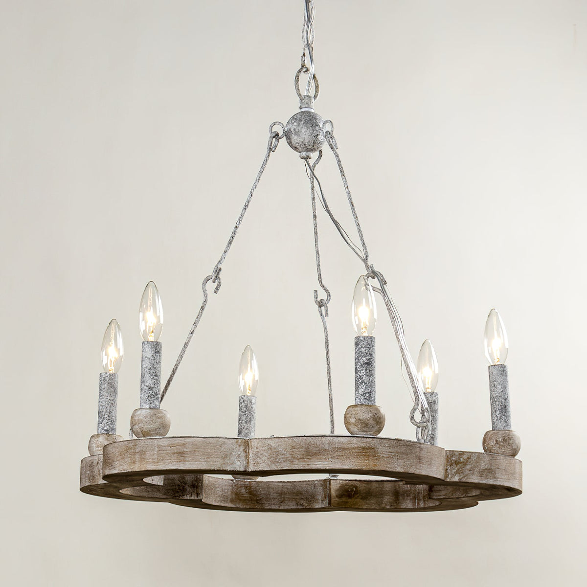 Mysilora Lustre Industriel Vintage Roue Bois Métal - Neutralighting