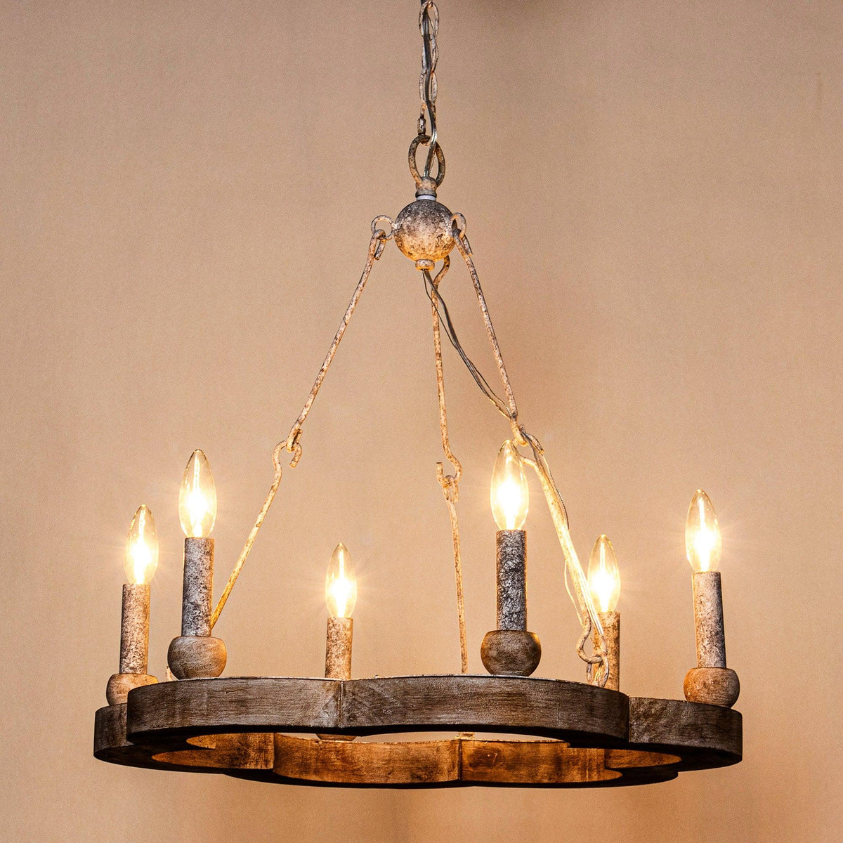 Mysilora Lustre Industriel Vintage Roue Bois Métal - Neutralighting