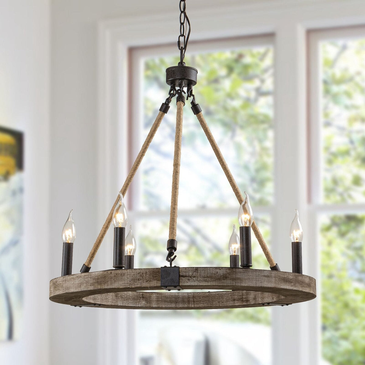 Mysilora Lustre Industriel Vintage Roue Bois Métal - Neutralighting