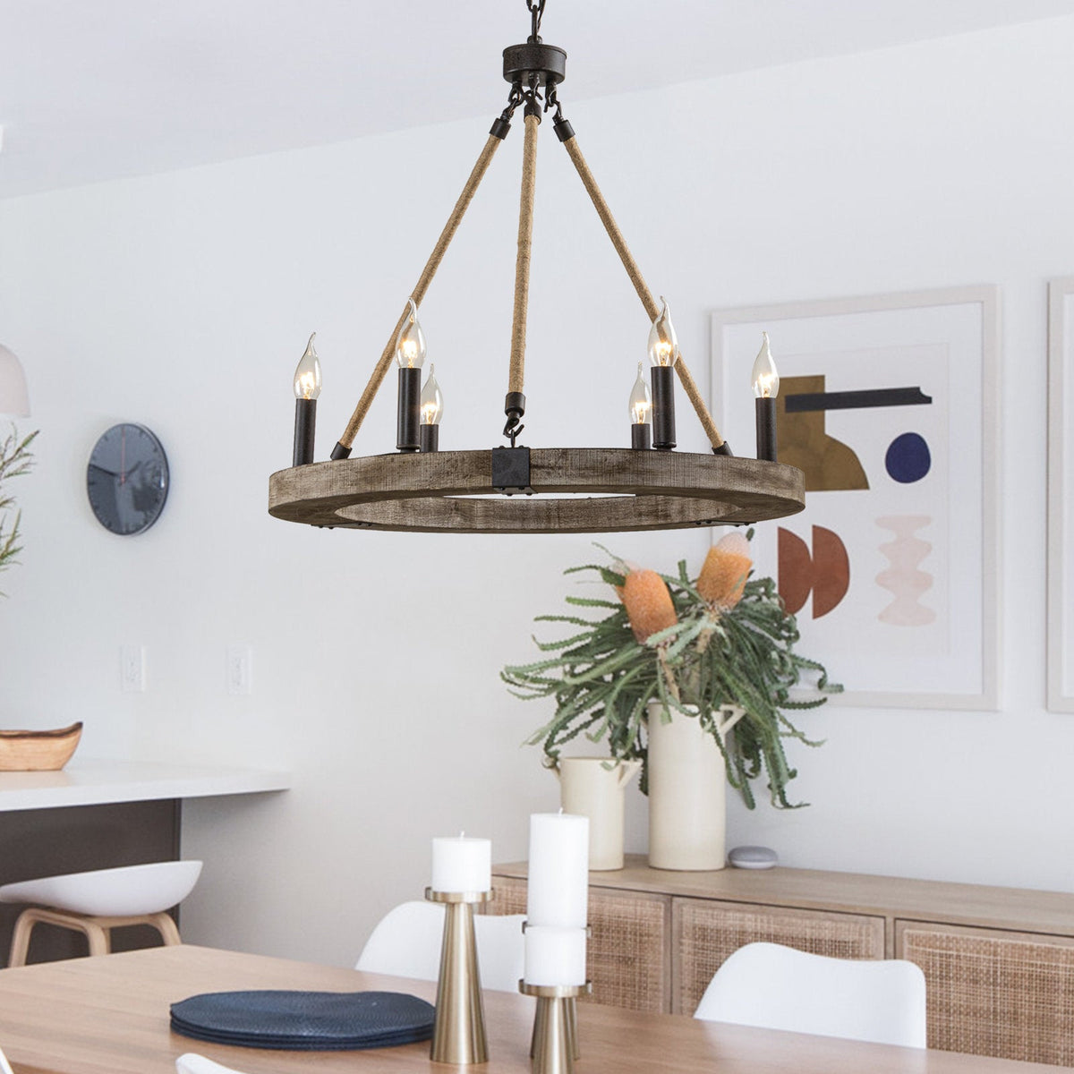 Mysilora Lustre Industriel Vintage Roue Bois Métal - Neutralighting
