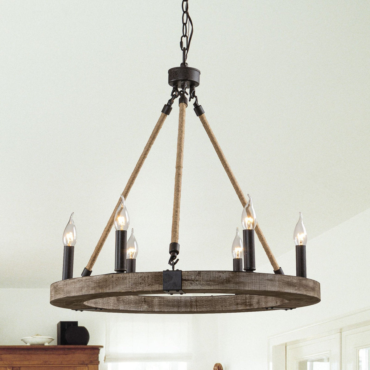Mysilora Lustre Industriel Vintage Roue Bois Métal - Neutralighting