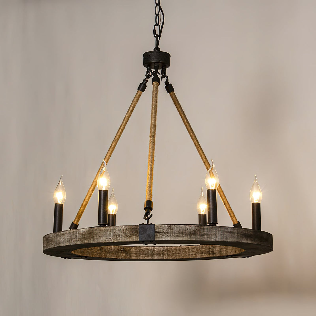 Mysilora Lustre Industriel Vintage Roue Bois Métal - Neutralighting