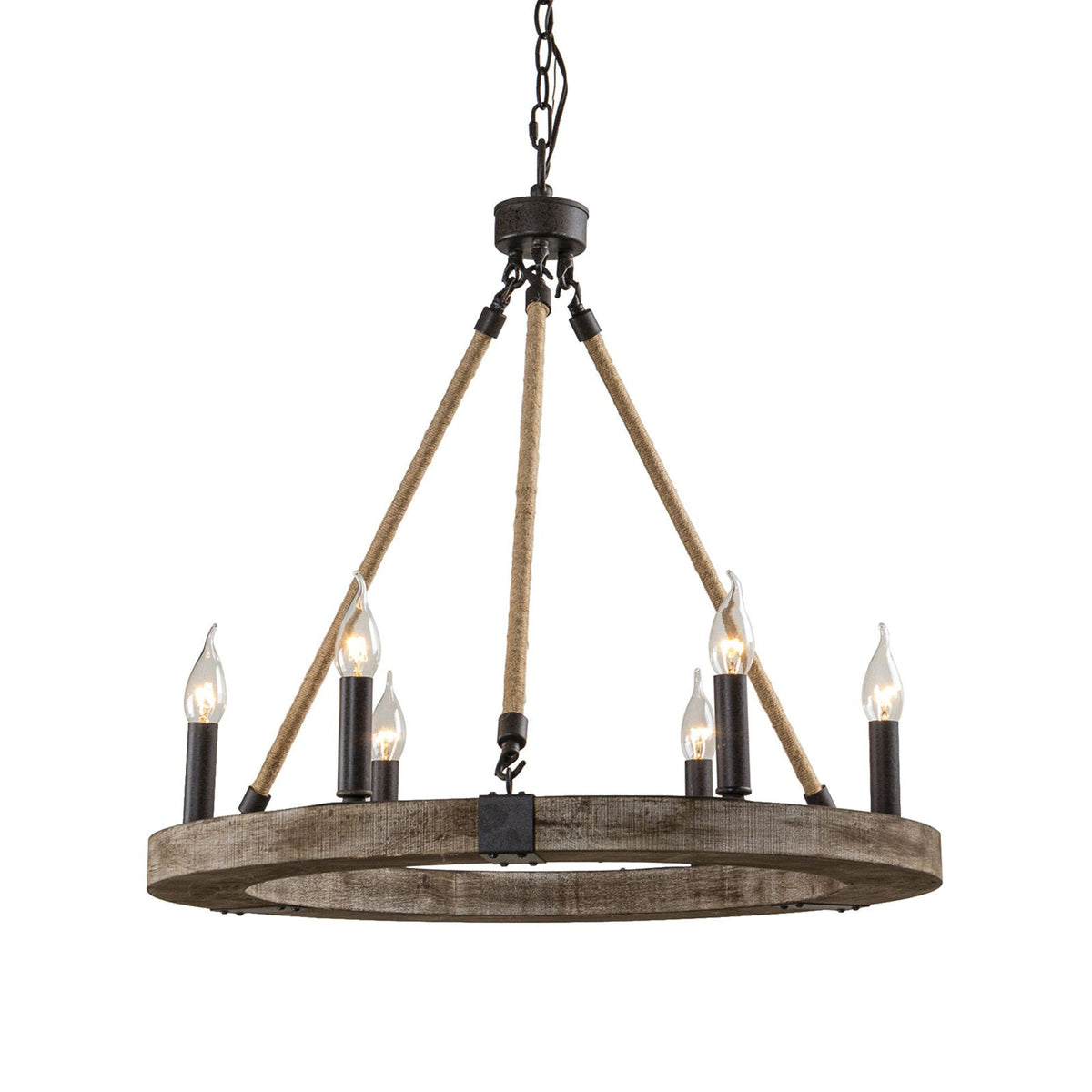 Mysilora Lustre Industriel Vintage Roue Bois Métal - Neutralighting