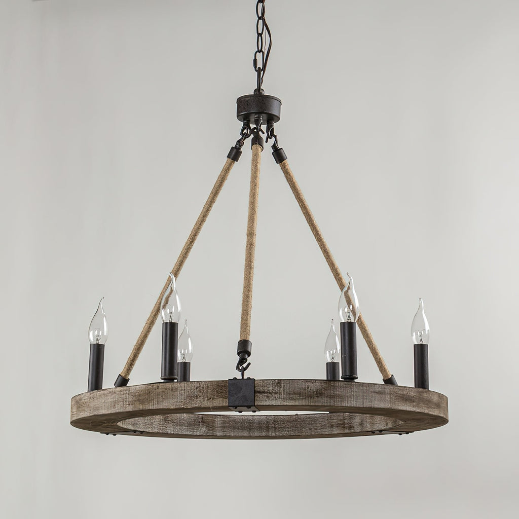 Mysilora Lustre Industriel Vintage Roue Bois Métal - Neutralighting