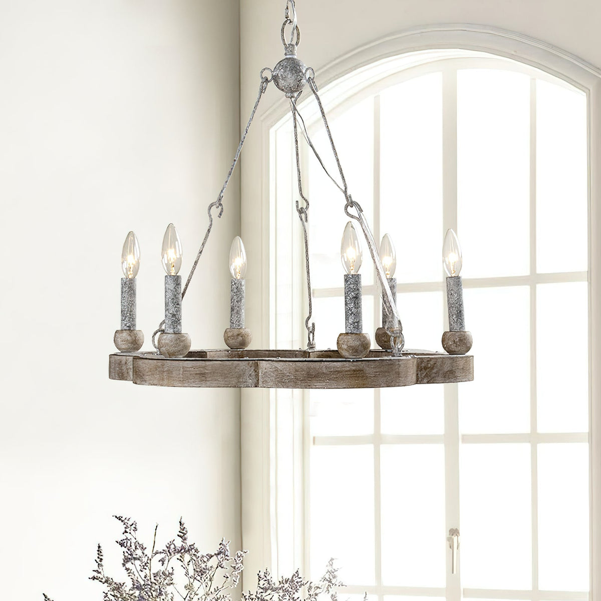 Mysilora Lustre Industriel Vintage Roue Bois Métal - Neutralighting