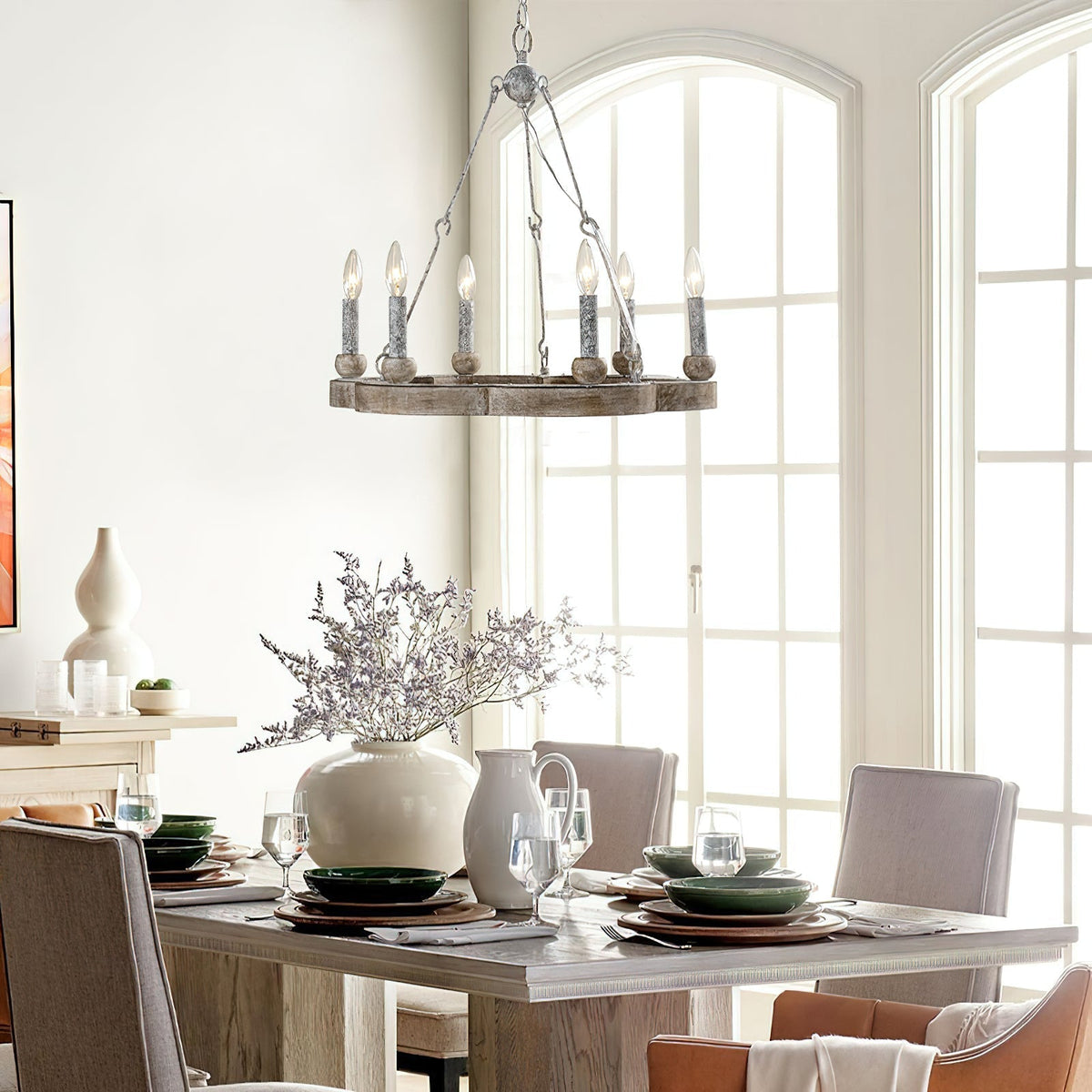 Mysilora Lustre Industriel Vintage Roue Bois Métal - Neutralighting