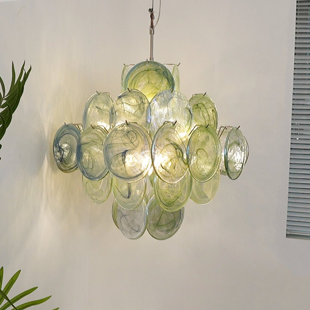 Aurora Chandelier Disque en Verre de Murano Vert Nature - Neutralighting