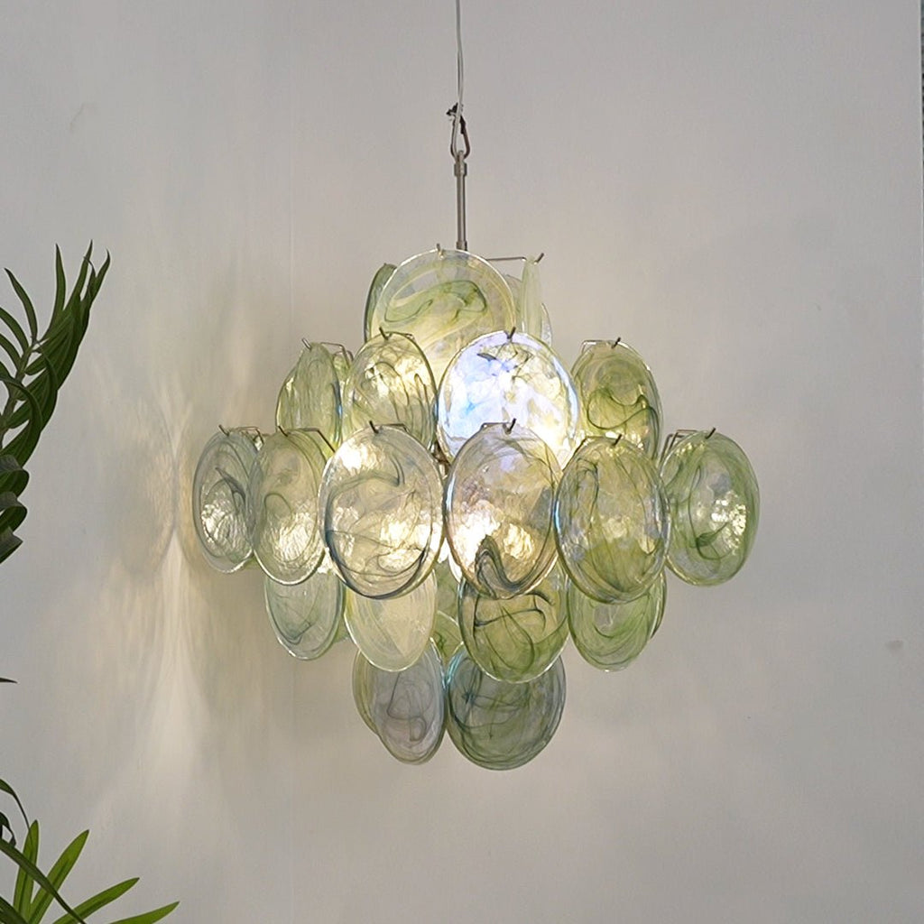 Aurora Chandelier Disque en Verre de Murano Vert Nature - Neutralighting