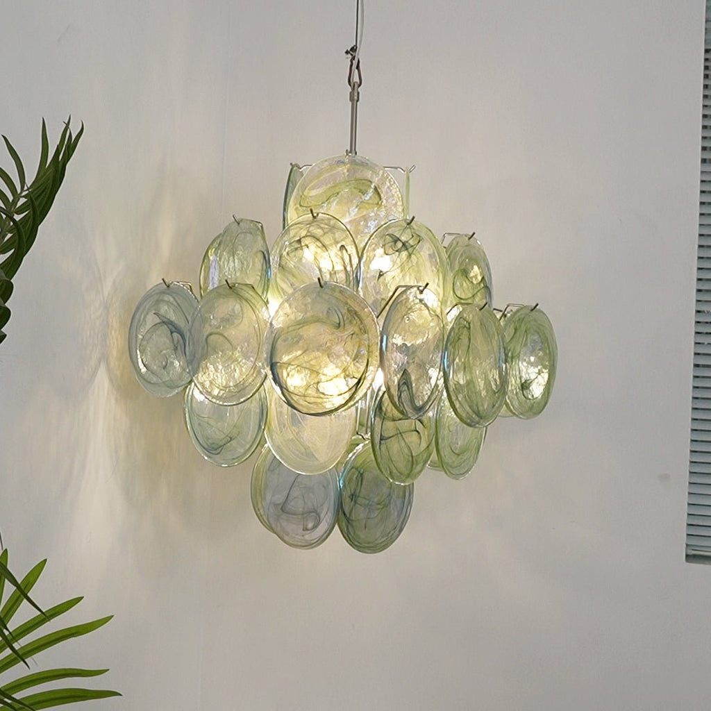 Aurora Chandelier Disque en Verre de Murano Vert Nature - Neutralighting