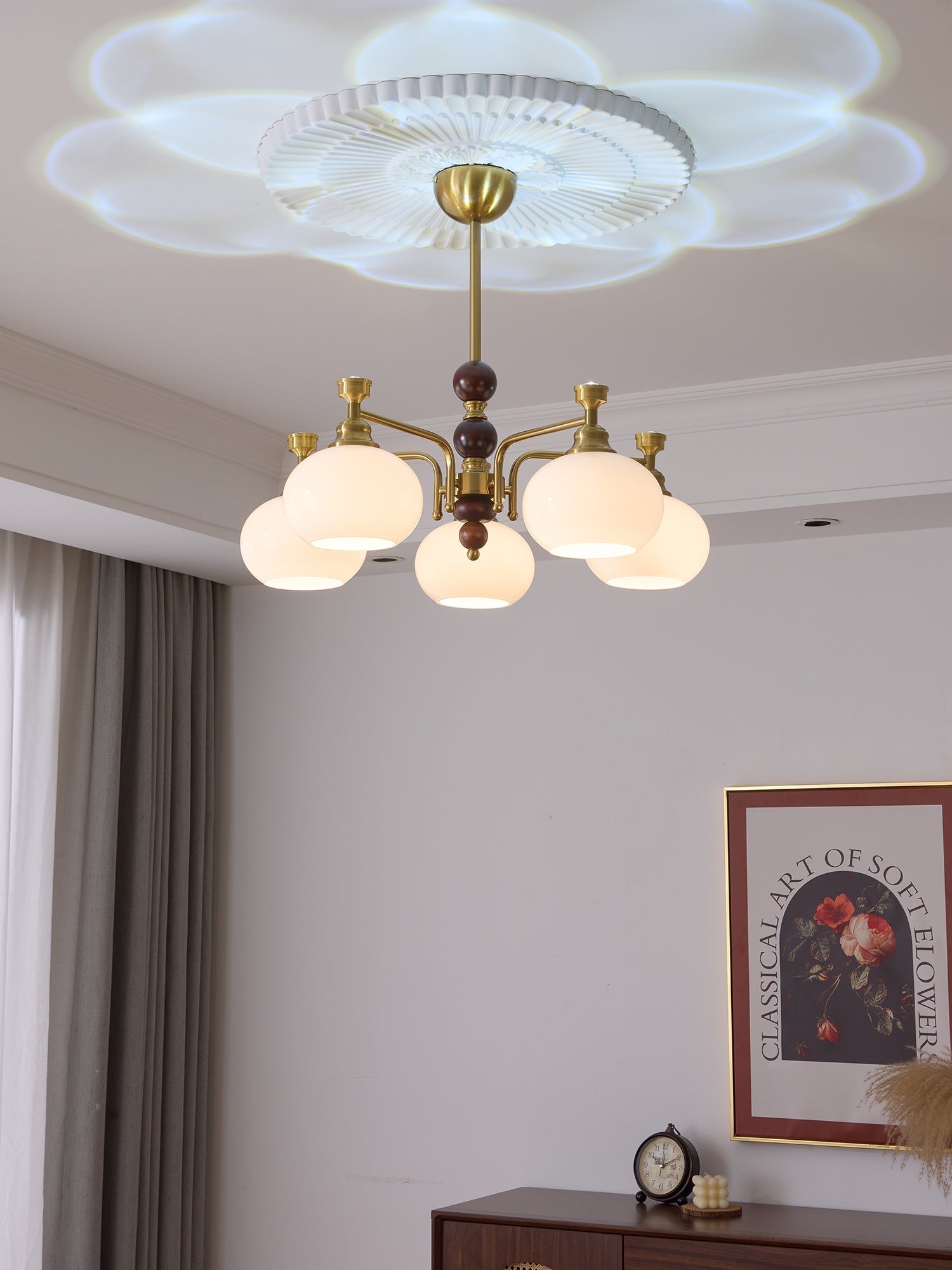 Aursolos Chandelier Bois Verre Élégance Traditionnelle - Neutralighting