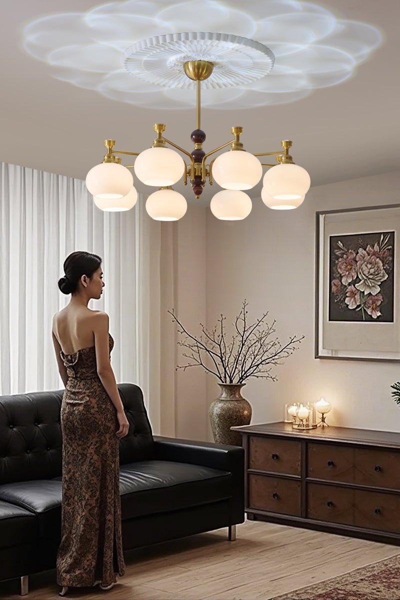 Aursolos Chandelier Bois Verre Élégance Traditionnelle - Neutralighting