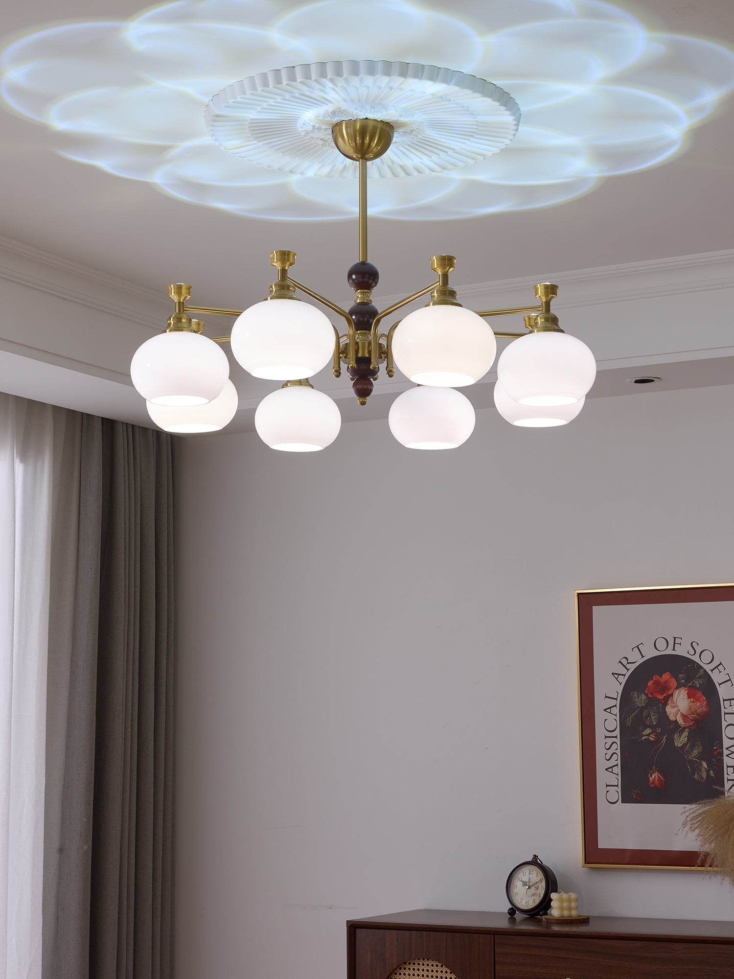 Aursolos Chandelier Bois Verre Élégance Traditionnelle - Neutralighting