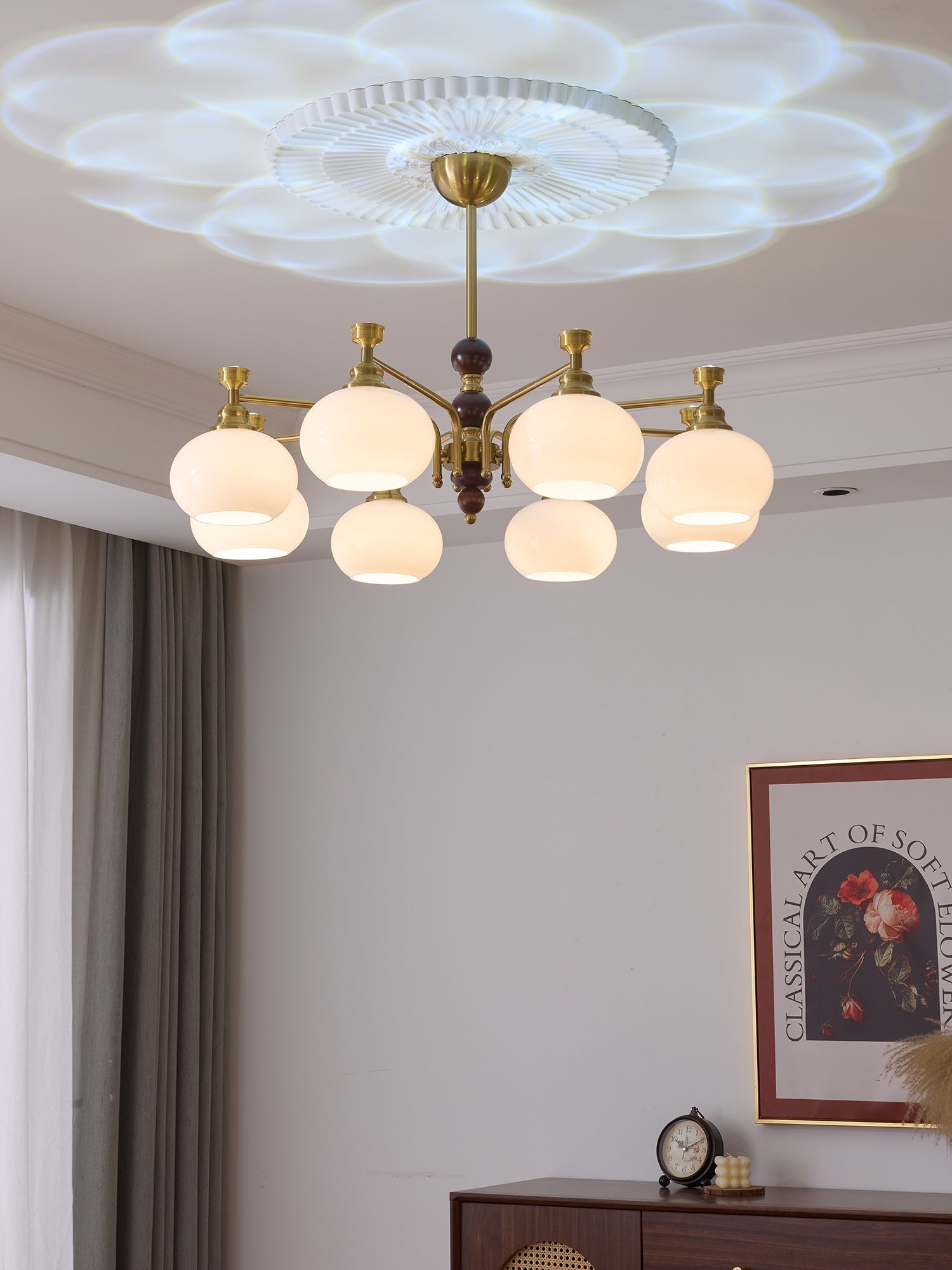 Aursolos Chandelier Bois Verre Élégance Traditionnelle - Neutralighting