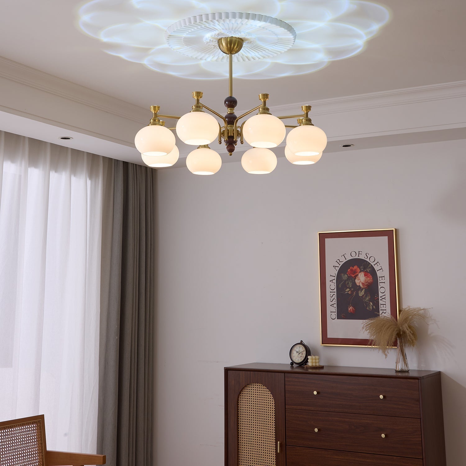 Aursolos Chandelier Bois Verre Élégance Traditionnelle - Neutralighting