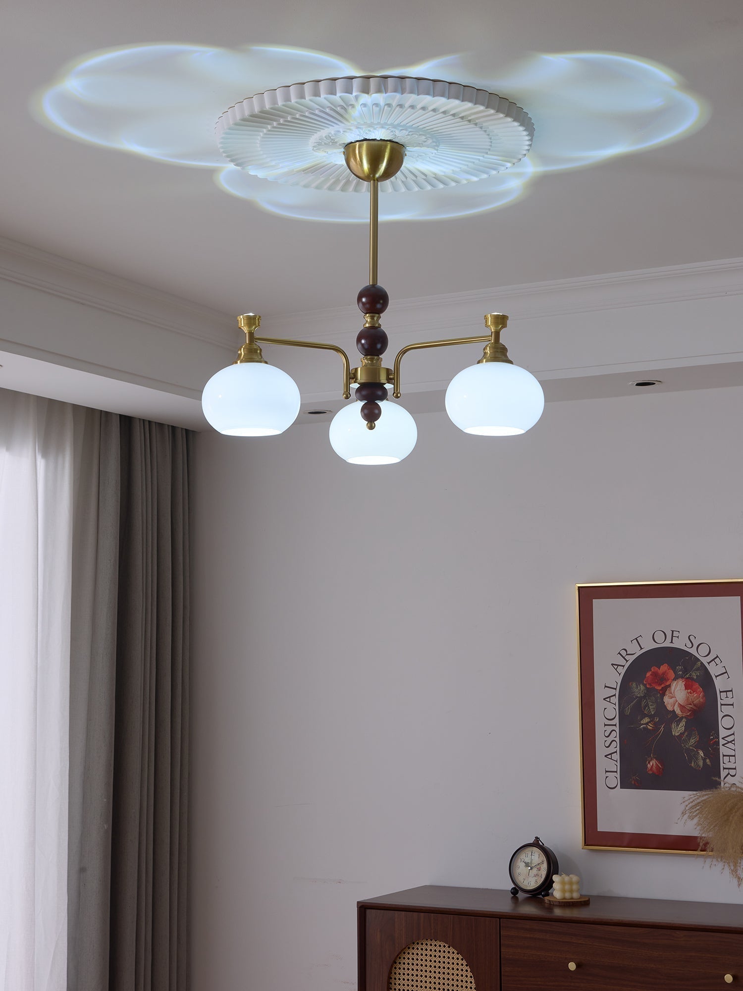 Aursolos Chandelier Bois Verre Élégance Traditionnelle - Neutralighting