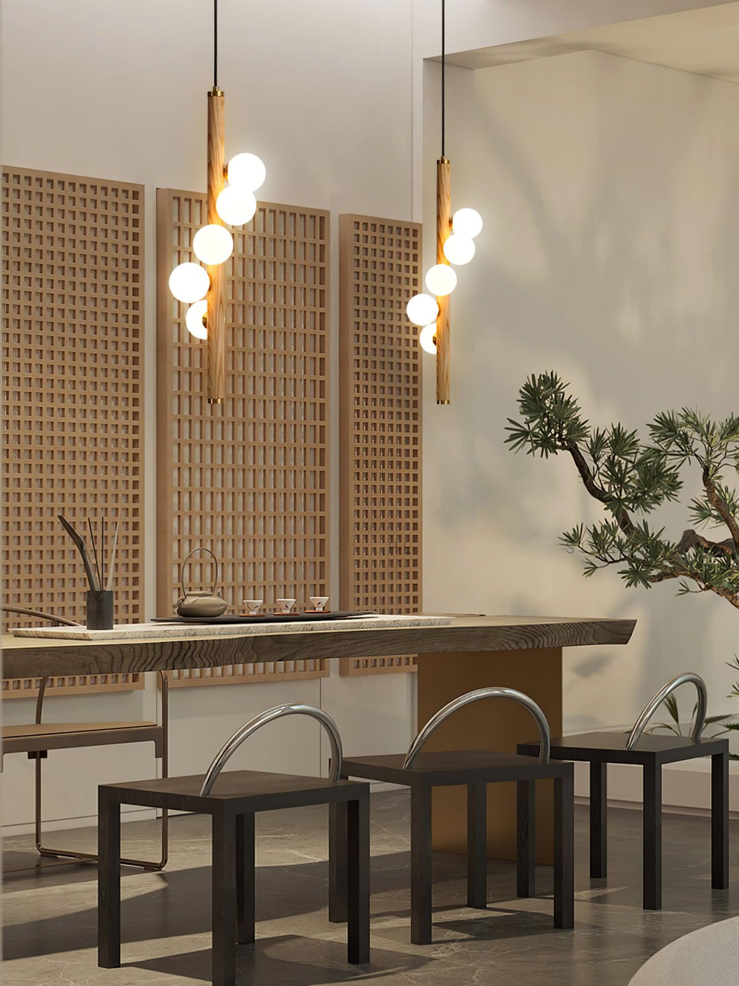 Lustra Suspension Linéaire en Bois et Verre - Neutralighting