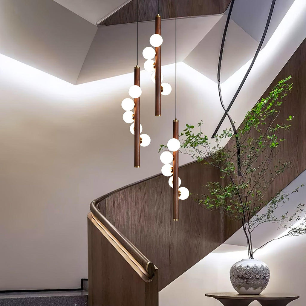 Lustra Suspension Linéaire en Bois et Verre - Neutralighting