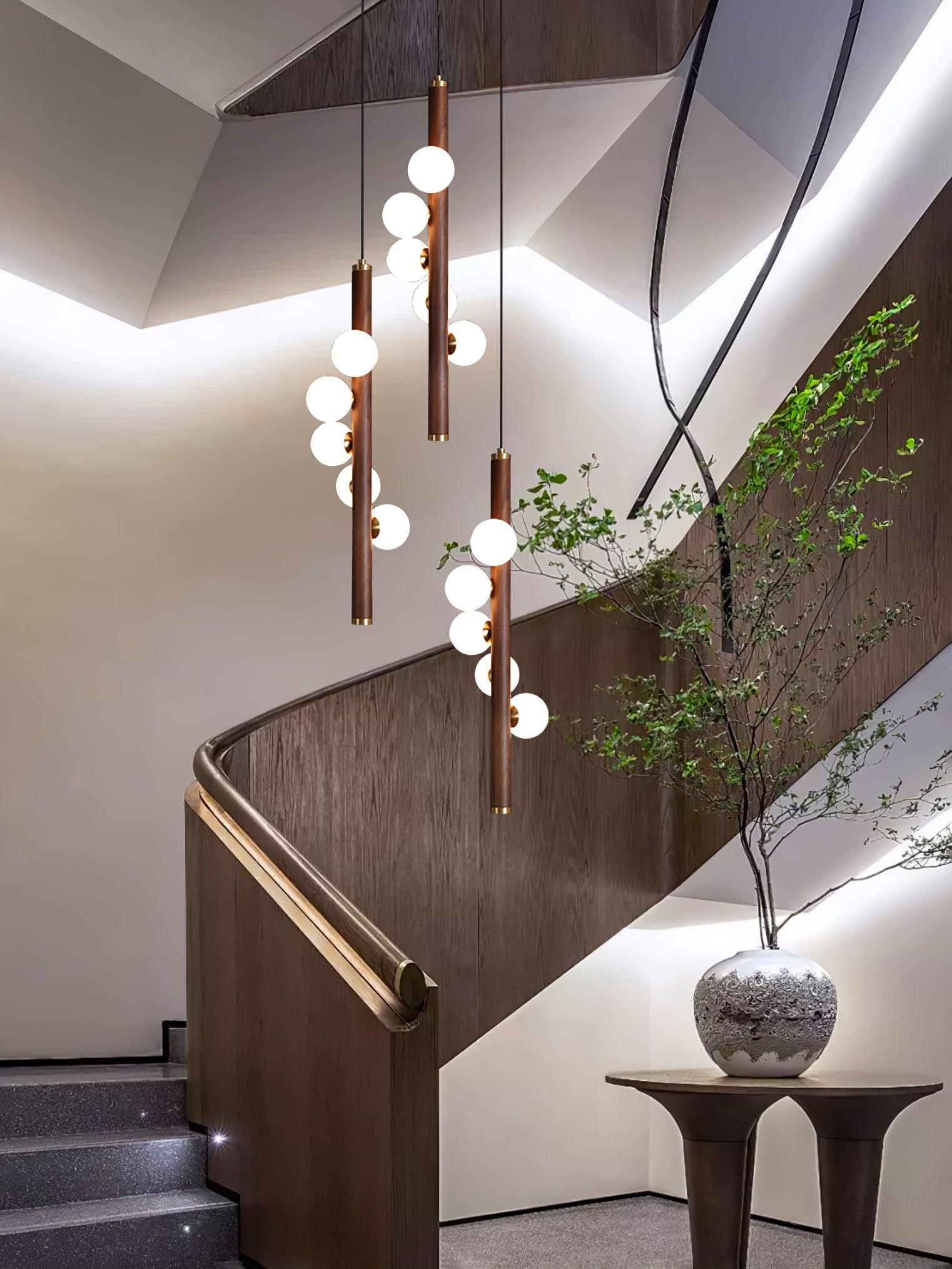 Lustra Suspension Linéaire en Bois et Verre - Neutralighting