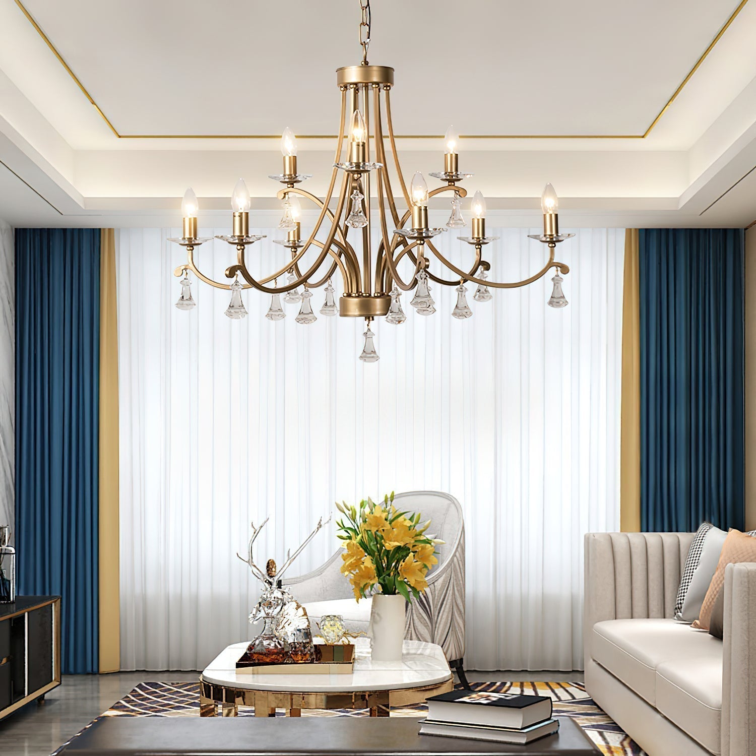 Cuvenara Lustre Laiton Cristal Luxe Postmoderne - Neutralighting