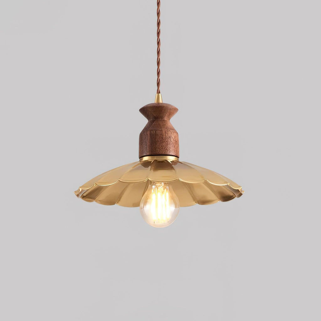 Virelli Lampe Pendante Abat-jour En Laiton Découpé Bois De Noyer Vintage - Neutralighting