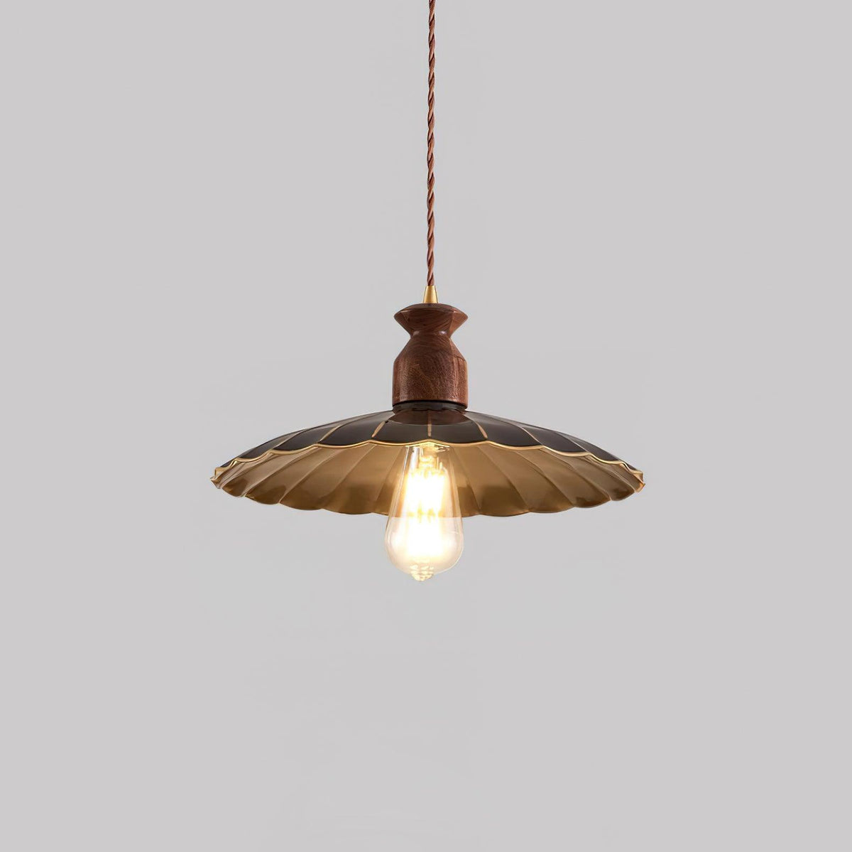 Virelli Lampe Pendante Abat-jour En Laiton Découpé Bois De Noyer Vintage - Neutralighting