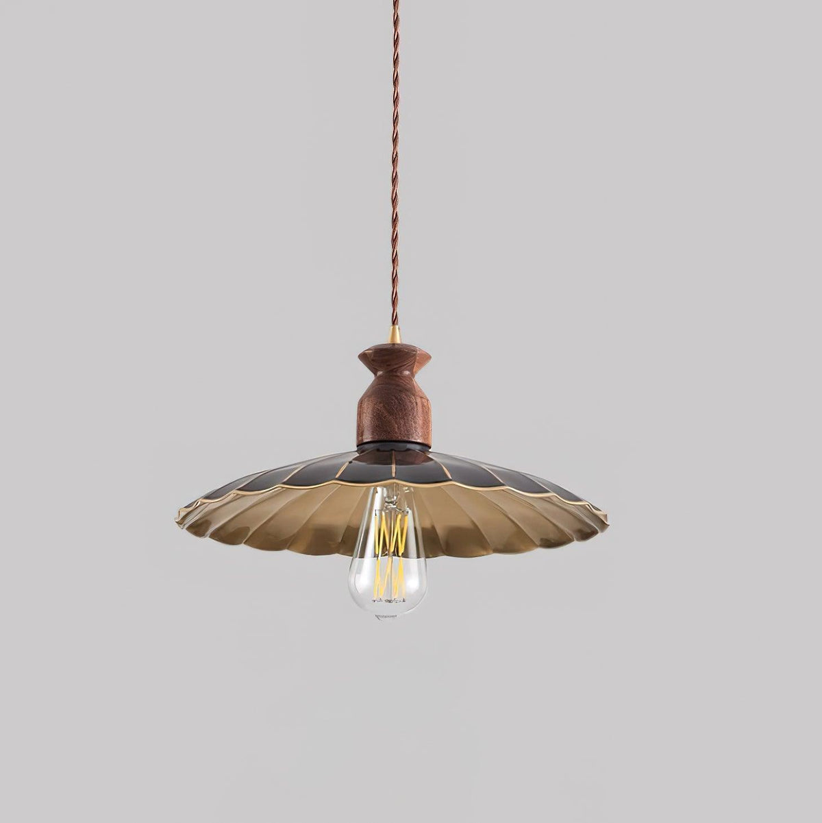 Virelli Lampe Pendante Abat-jour En Laiton Découpé Bois De Noyer Vintage - Neutralighting