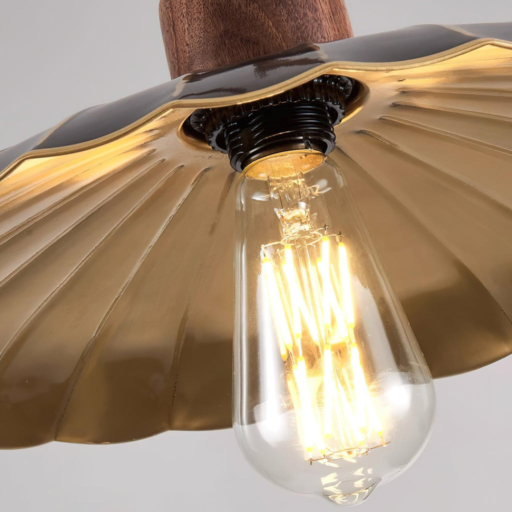 Virelli Lampe Pendante Abat-jour En Laiton Découpé Bois De Noyer Vintage - Neutralighting