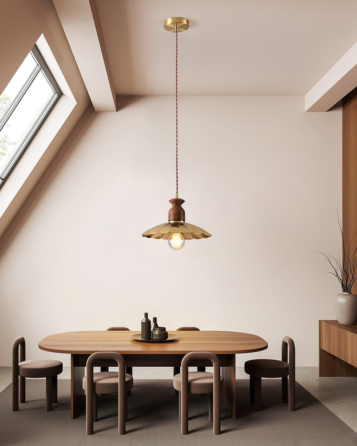 Virelli Lampe Pendante Abat-jour En Laiton Découpé Bois De Noyer Vintage - Neutralighting