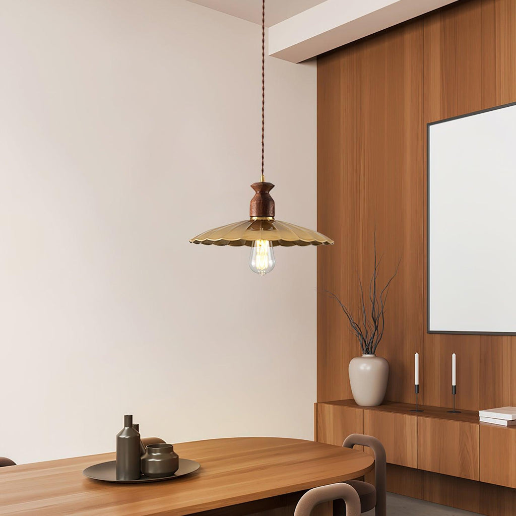 Virelli Lampe Pendante Abat-jour En Laiton Découpé Bois De Noyer Vintage - Neutralighting