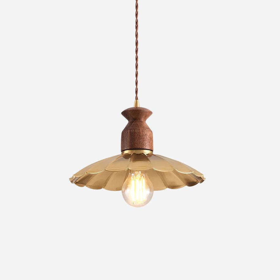 Virelli Lampe Pendante Abat-jour En Laiton Découpé Bois De Noyer Vintage - Neutralighting