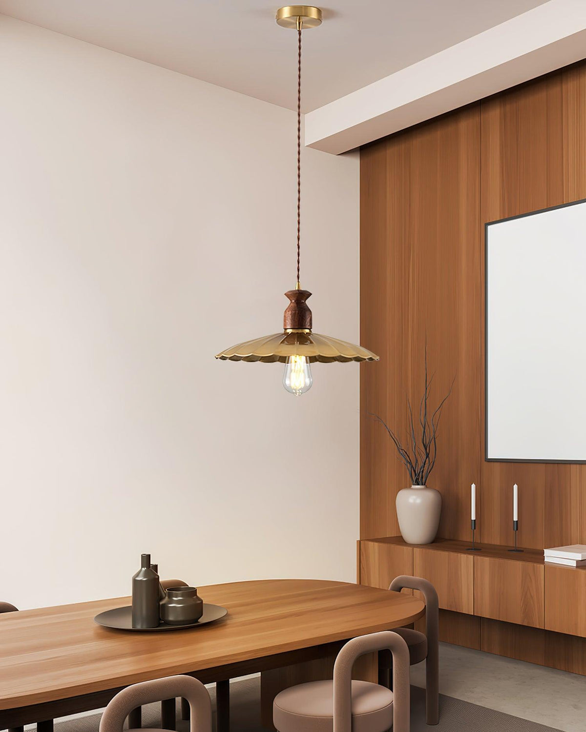 Virelli Lampe Pendante Abat-jour En Laiton Découpé Bois De Noyer Vintage - Neutralighting