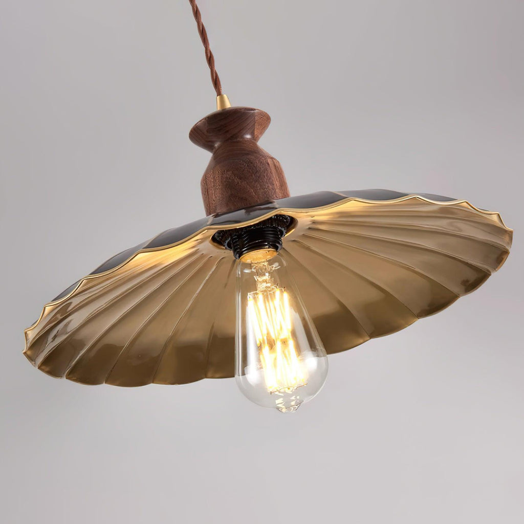 Virelli Lampe Pendante Abat-jour En Laiton Découpé Bois De Noyer Vintage - Neutralighting