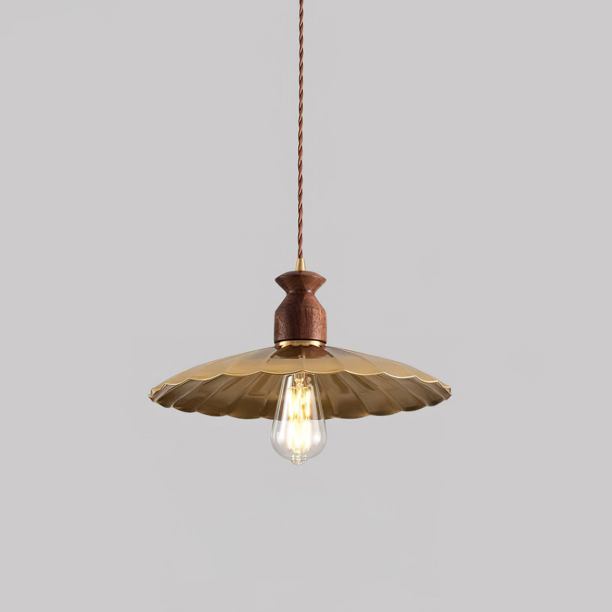 Virelli Lampe Pendante Abat-jour En Laiton Découpé Bois De Noyer Vintage - Neutralighting